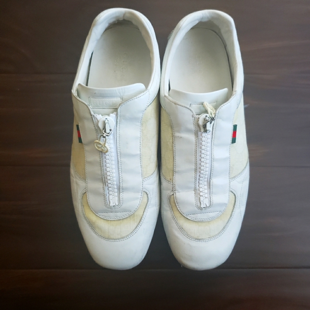 Men's White Gucci Driving Loafer Zip Up Size 10.5